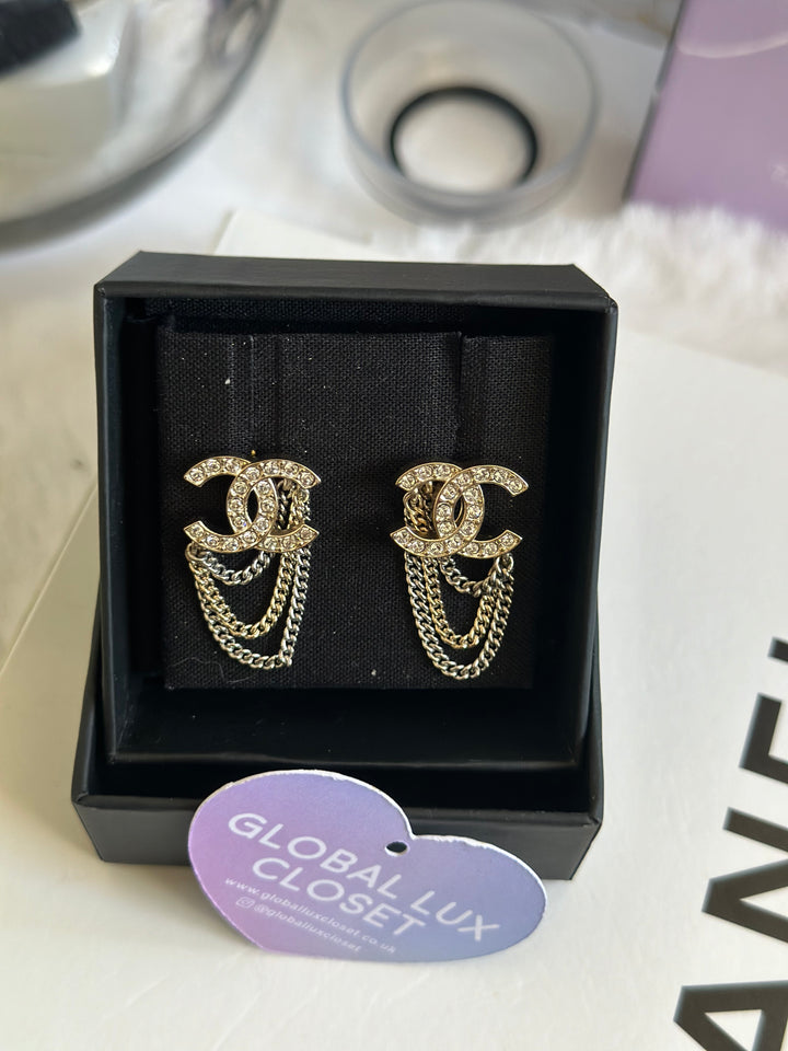 Chanel 21S LGHW Multi Chain Gold Tone Earrings
