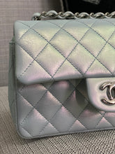 Load image into Gallery viewer, Chanel 21K collection 2021 Iridescent Light Blue Calf skin SHW Mini Rectangular Flap Bag
