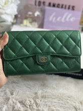 Load image into Gallery viewer, Chanel 18S Emerald Green Caviar LGHW Full size (8 inches) Sarah Flap Wallet
