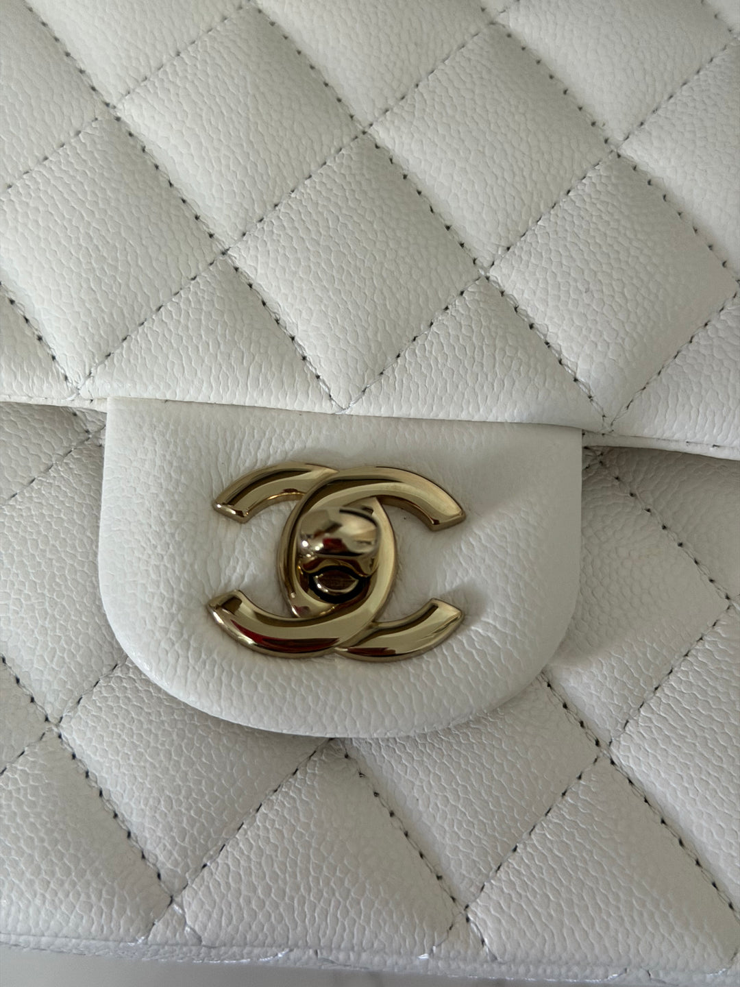 CHANEL 2023 White Caviar LGHW Medium ML Timeless Classic Double Flap Bag