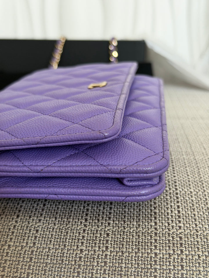 CHANEL series 28 20C Purple Caviar LGHW Classic Wallet on chain (WOC)
