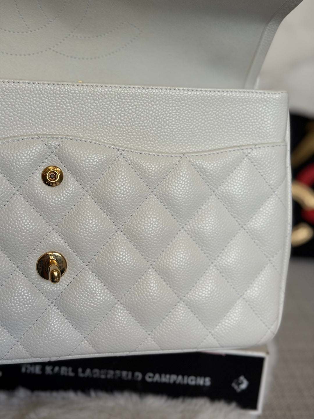 CHANEL White Caviar GHW Jumbo Double Flap Classic Bag 2010