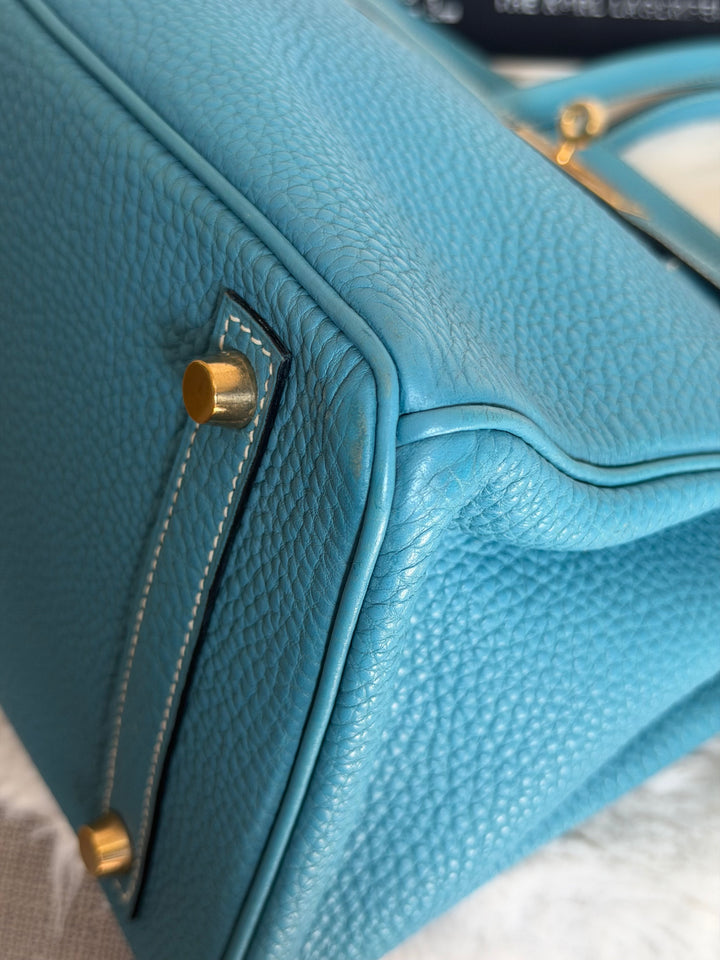 HERMÈS Bleu Jean Togo Leather GHW Birkin 30 Stamp H in Sq 2004
