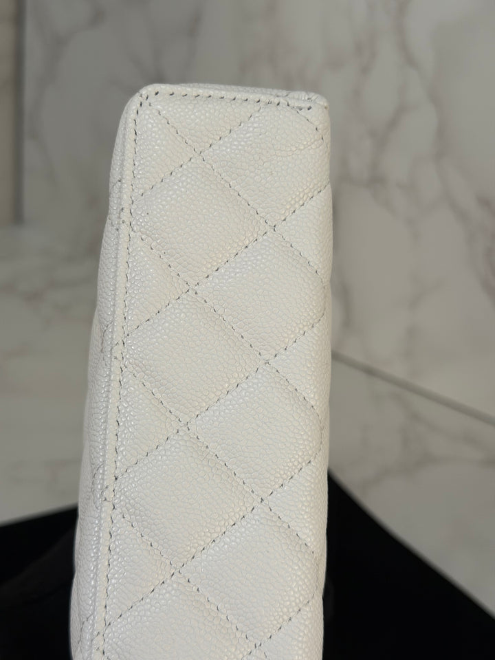 CHANEL 26C White Caviar LGHW Long Vanity with Detachable Chain