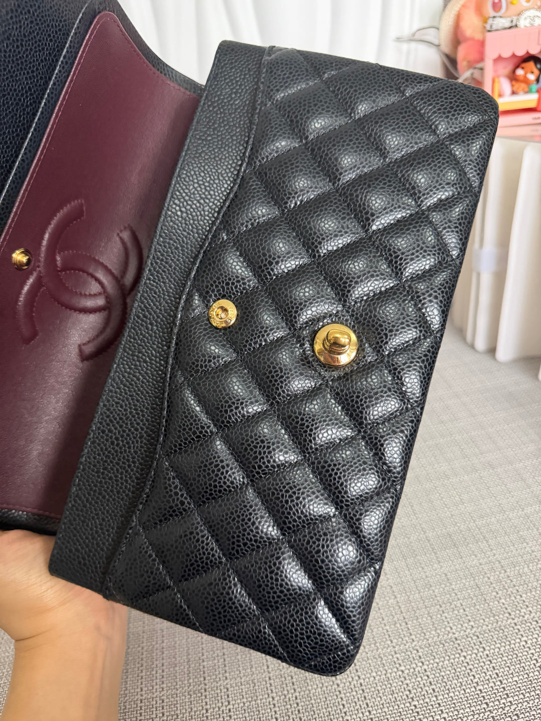 CHANEL 2022 Black Caviar GHW Timeless Classic Medium ML 11.12 Double Flap Bag