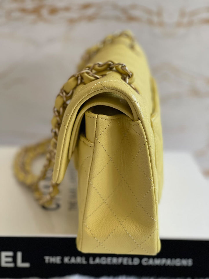 Chanel 20S 2020 Spring/Summer Collection Yellow Caviar LGHW Small Timeless Classic Double Flap Bag