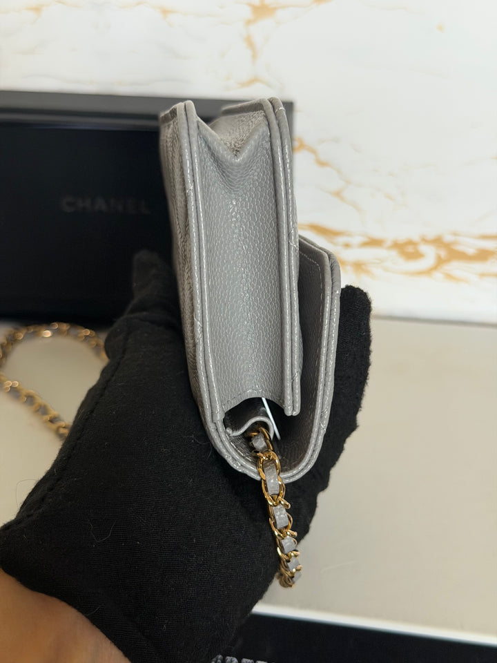 CHANEL 21B Coco Chain Grey Caviar Mini Clutch with Chain 2021