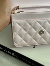 Load image into Gallery viewer, Chanel 22P 2022 Pre Spring/Summer Collection Light Sakura Pink Caviar LGHW Timeless Classic Wallet on chain (WOC)
