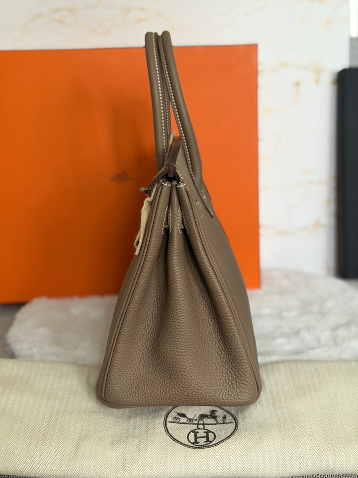 Hermès Etoupe Togo Leather PHW Birkin 30 Stamp A 2017