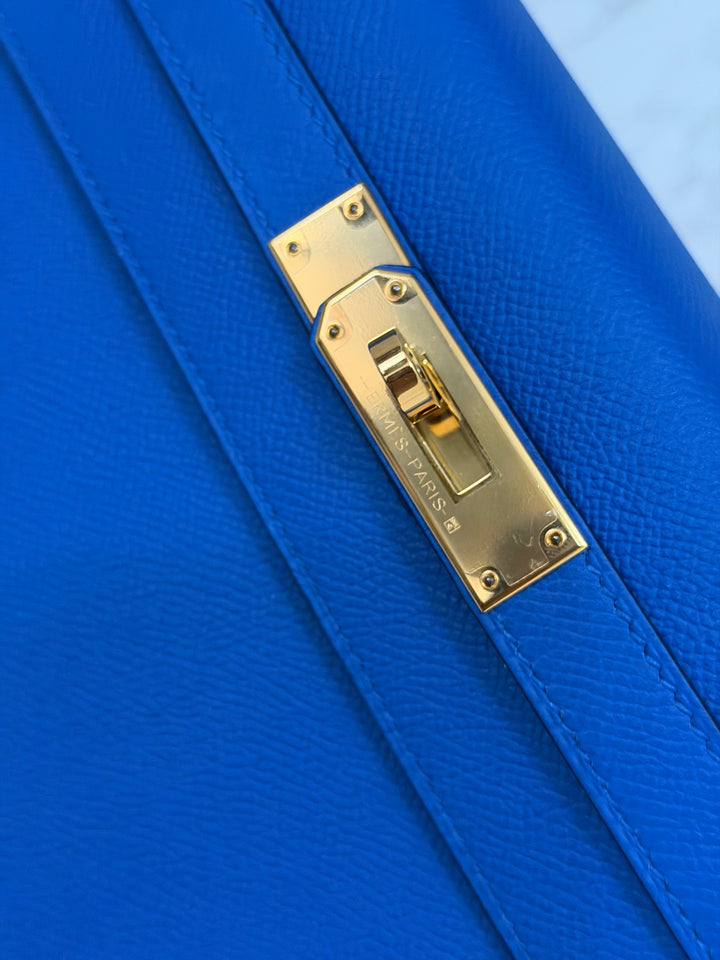 Hermes Blue Hydra Epsom Sellier Kelly 28 GHW Stamp C 2018