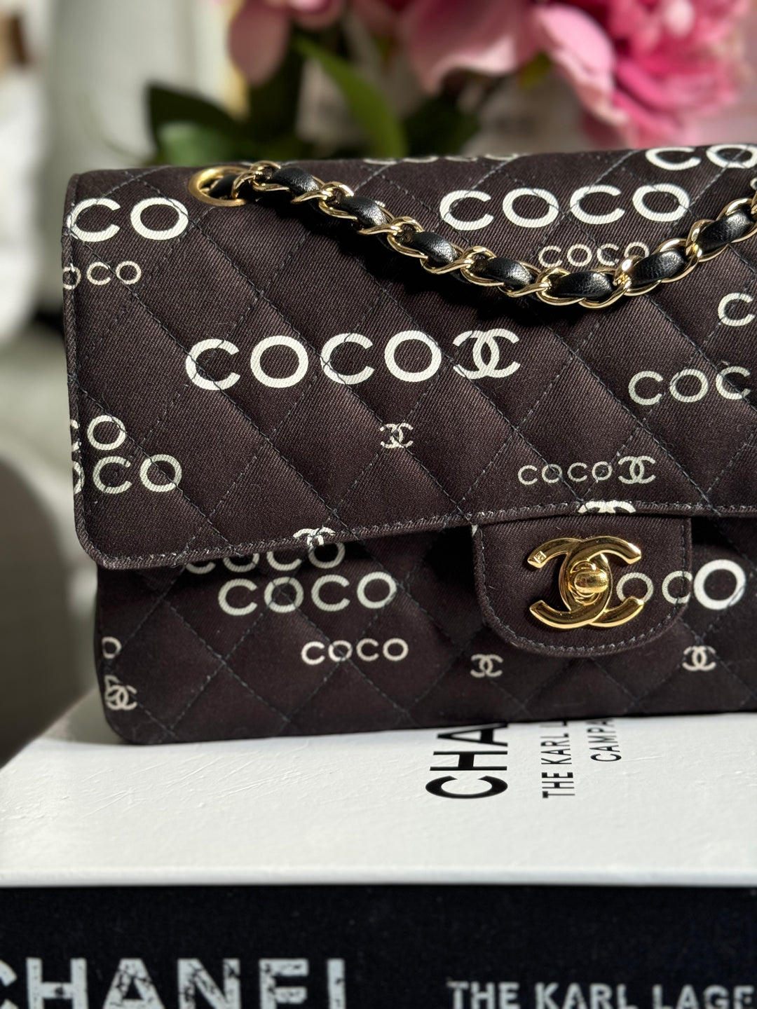 Chanel series 7 2002/2003 Black Canvas Quilted COCO Medium Classic Flap Light Gold Hardware