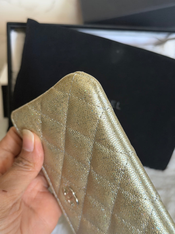 CHANEL 21K Glittery Silver Caviar SHW Mini O Case/Pouch 2021