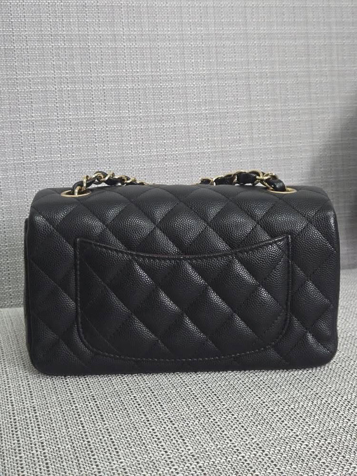 Chanel series 24 2017 17B Black caviar LGHW Mini Rectangular Flap Bag with Burgundy Leather lining