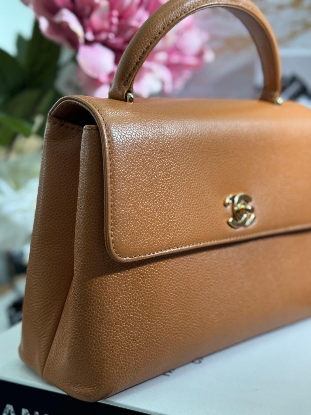 Chanel series 5 circa 1999 Kelly Top Handle Flap 24K GHW in Orange Caviar A12391