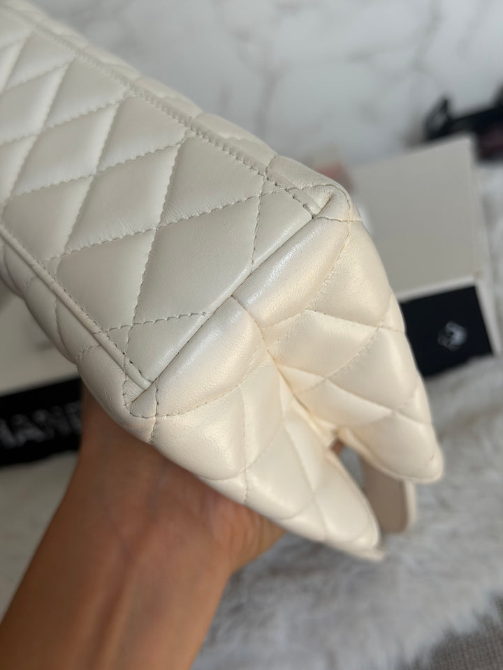 CHANEL White Calf skin Aged GHW Kelly Shopping Bag Size Small 2026