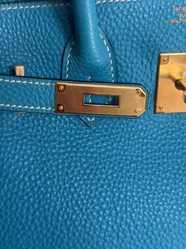 HERMÈS Bleu Jean Togo Leather GHW Birkin 30 Stamp H in Sq 2004