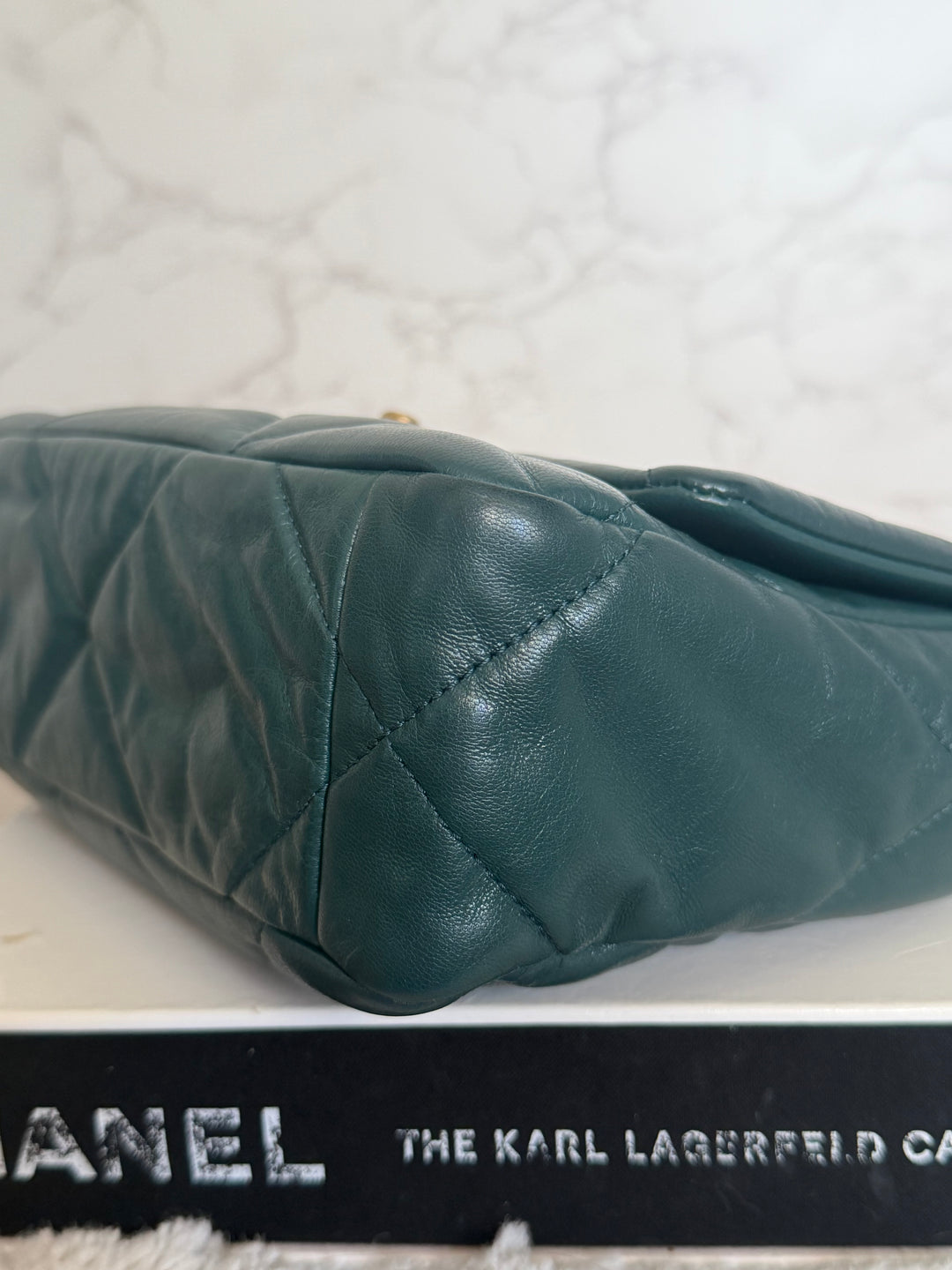 CHANEL 19 size SMALL in 20B Teal Dark Green Goat skin mixed hardware 2020