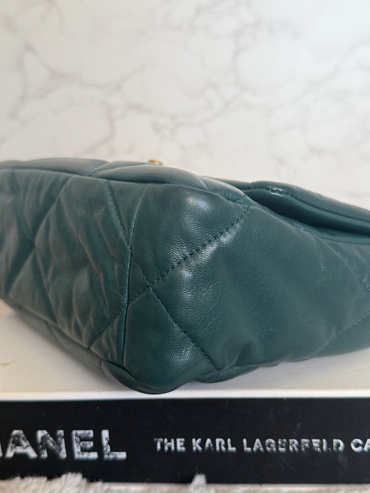 CHANEL 19 size SMALL in 20B Teal Dark Green Goat skin mixed hardware 2020