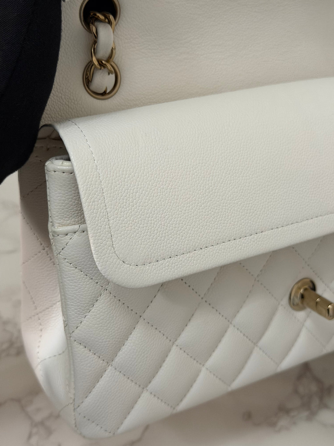 CHANEL 2023 White Caviar LGHW Medium ML Timeless Classic Double Flap Bag