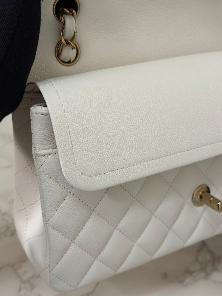 CHANEL 2023 White Caviar LGHW Medium ML Timeless Classic Double Flap Bag