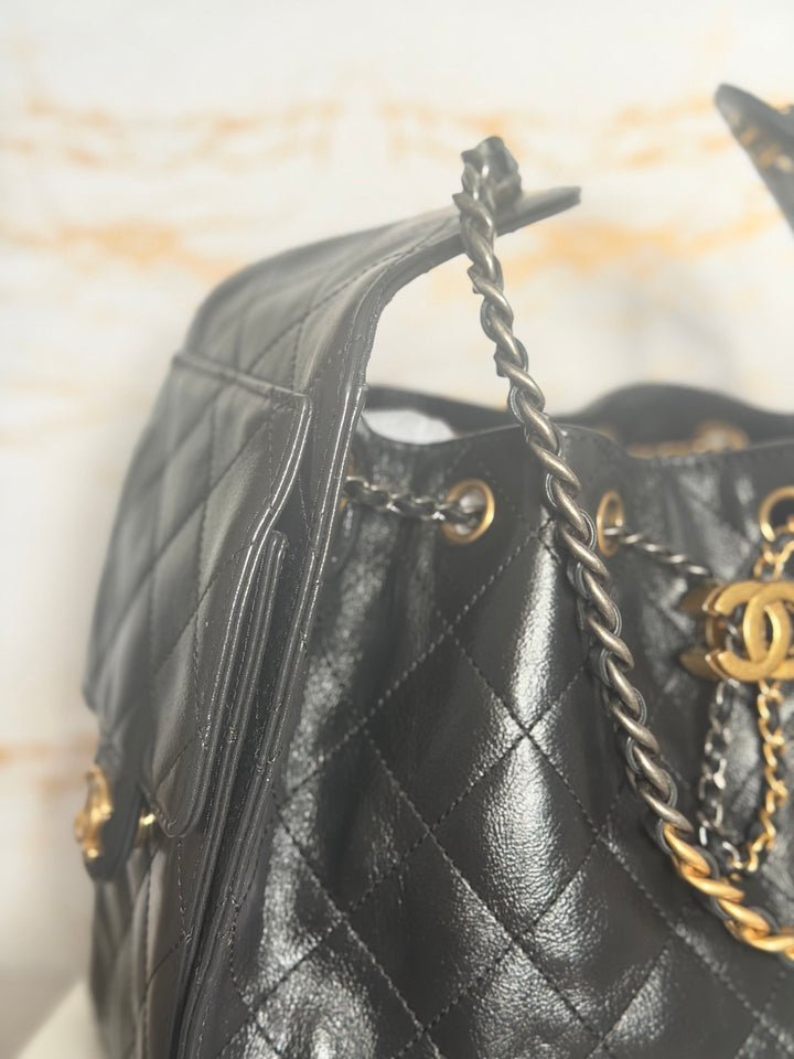 CHANEL Black Shiny Calf Skin Mixed Hardware 25 Hobo Bag size SMALL 2025/2026