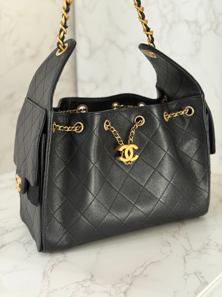 CHANEL 25 2025 size SMALL in Black Caviar Aged GHW Hobo Bag