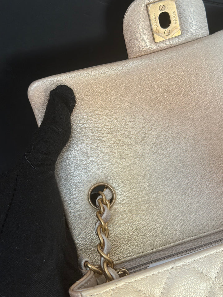 CHANEL 22P Gold Silver Ombré Goat skin Mini Rectangular Flap Bag with Aged GHW 2022