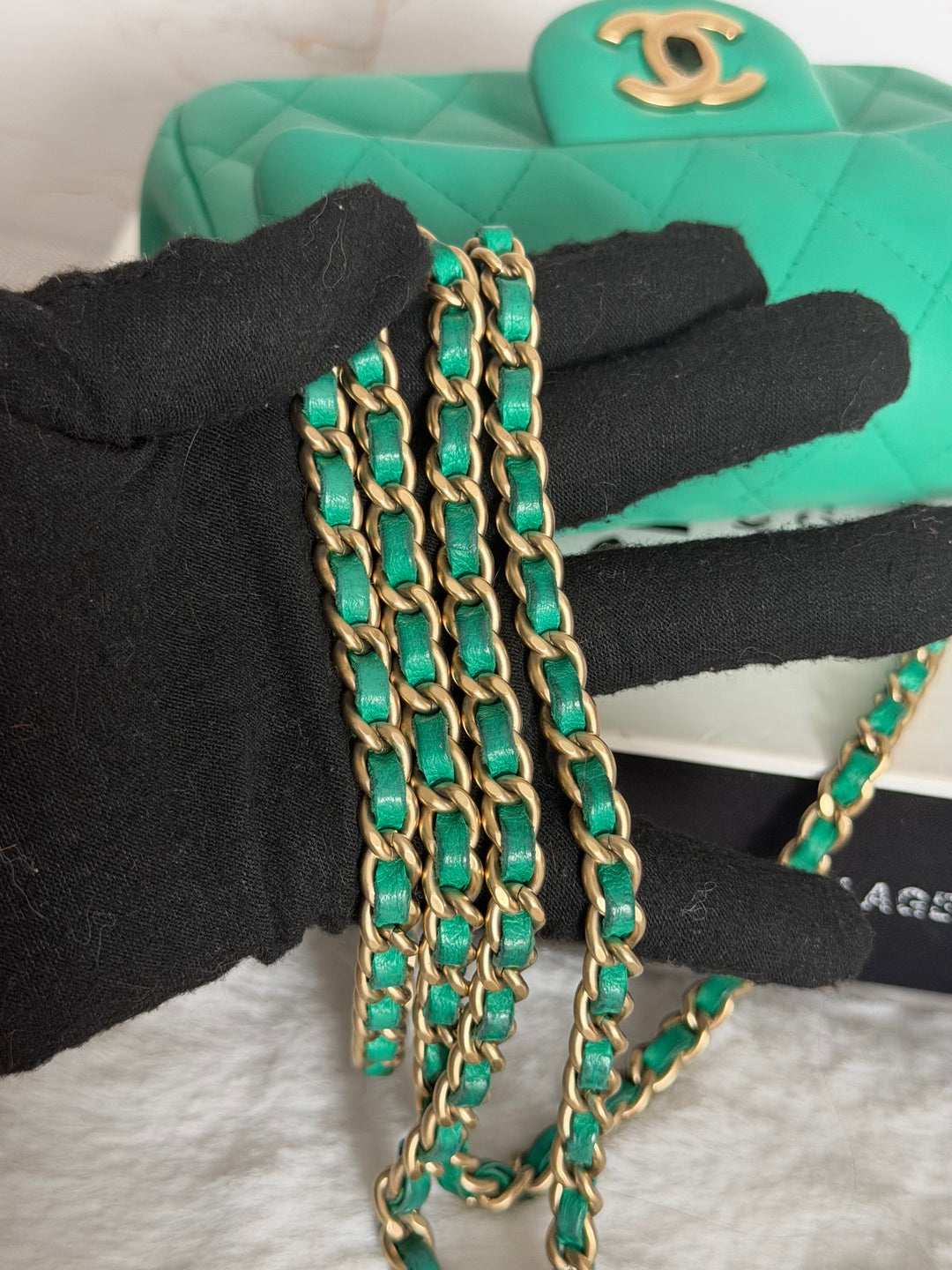 CHANEL series 21 Green Lambskin Brushed GHW Extra Mini Flap Bag 7.5 inches (discontinued line)