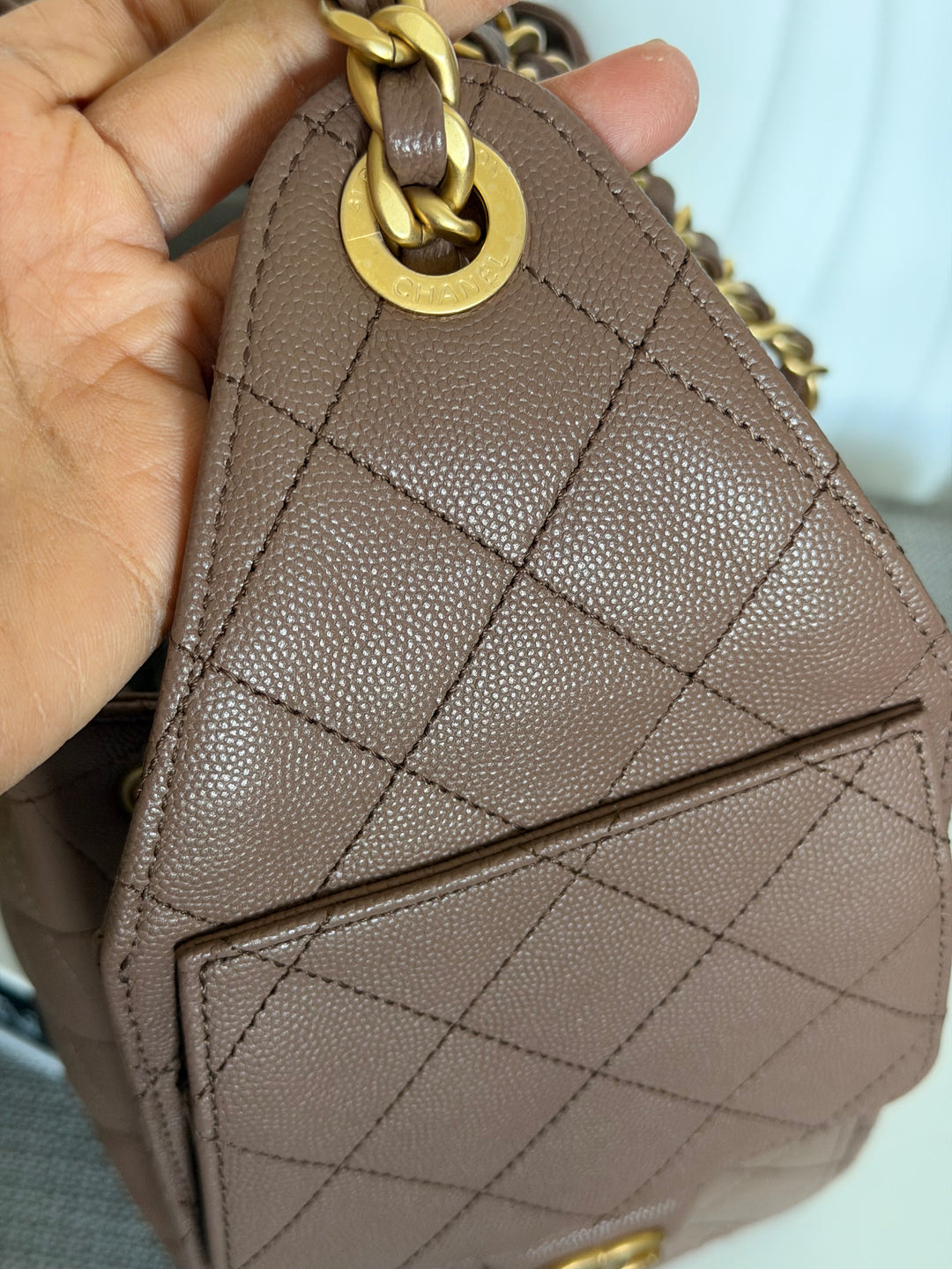 CHANEL 26P collection Brown Caviar 25 Hobo Bag Aged GHW Size SMALL