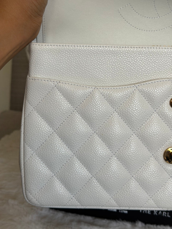 CHANEL White Caviar GHW Jumbo Double Flap Classic Bag 2010
