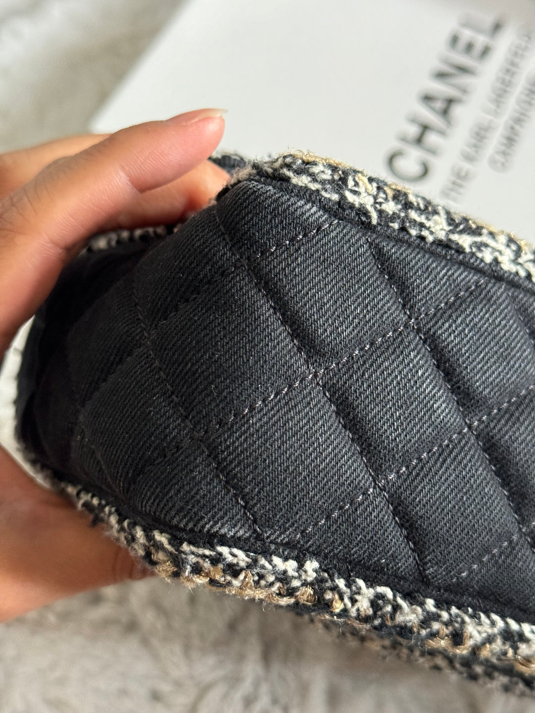 Chanel series 26 Black Denim LGHW Braided in Gold/White/Black Medium Flap Bag