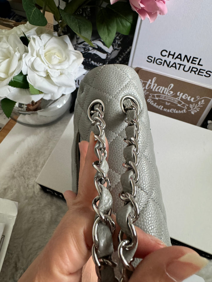 CHANEL series 19 Grey Caviar SHW Medium ML Double Flap Bag 14B collection 2014