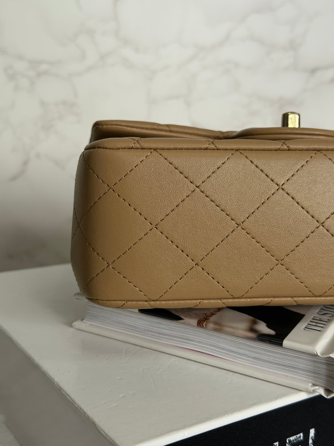 CHANEL Dark Beige Lambskin LGHW Mini Rectangular Flap Bag with Top Handle 2023