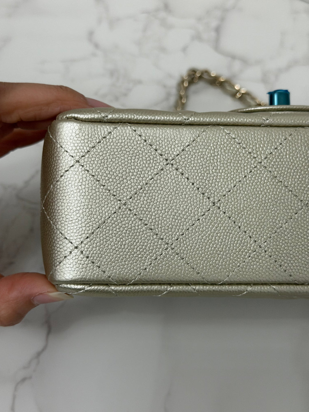 CHANEL series 23 Champagne Gold Caviar LGHW Mini Rectangular Flap Bag