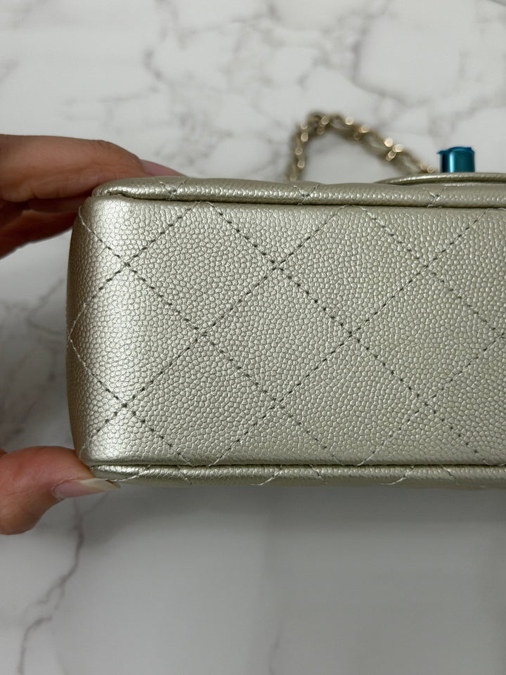 CHANEL series 23 Champagne Gold Caviar LGHW Mini Rectangular Flap Bag