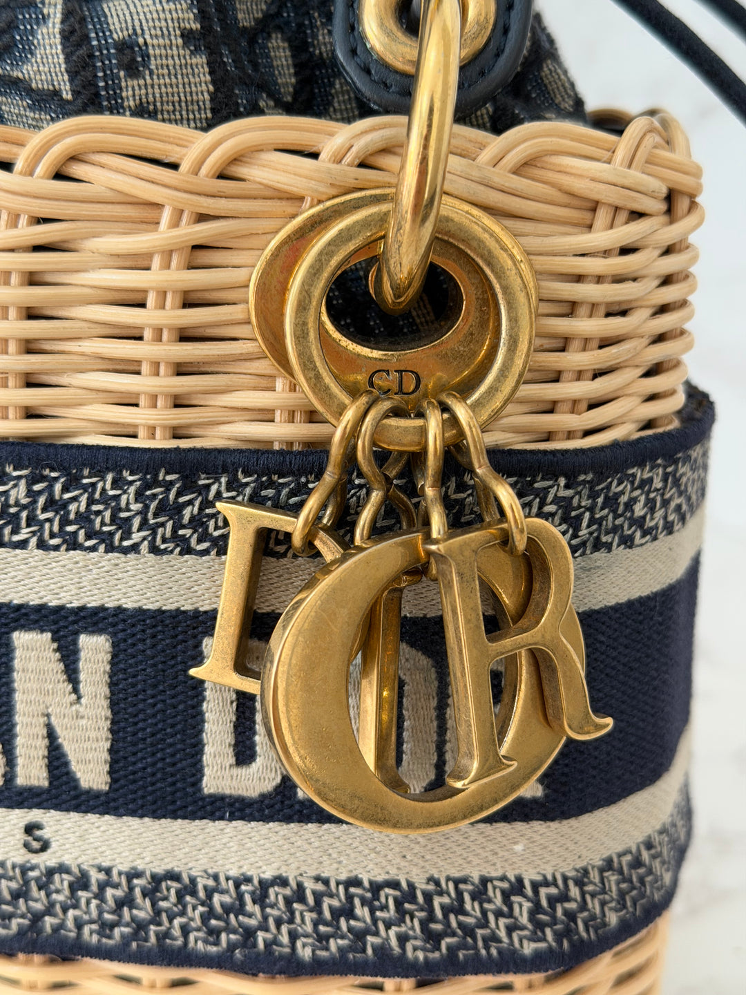 DIOR Lady Dior Wicker Bag Oblique Canvas in Black and Cream size Mini