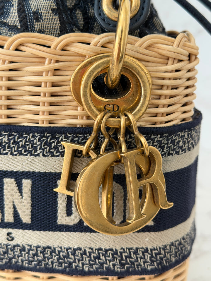 DIOR Lady Dior Wicker Bag Oblique Canvas in Black and Cream size Mini