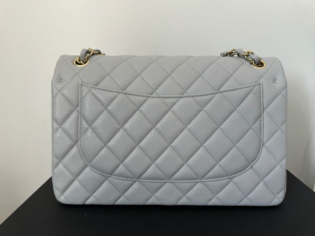 Chanel Grey Caviar LGHW Jumbo Timeless Classic Double Flap Bag (NQ335 23B Grey)