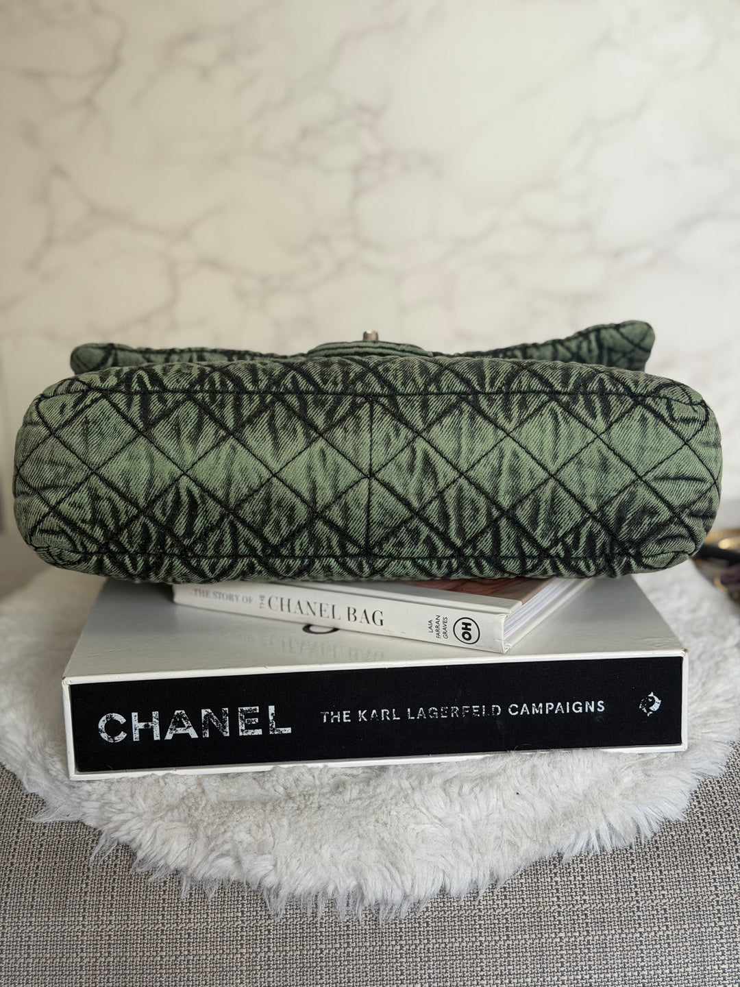 CHANEL 20C series 29 Green Denim Jumbo SHW Denimpression Flap Bag 2020