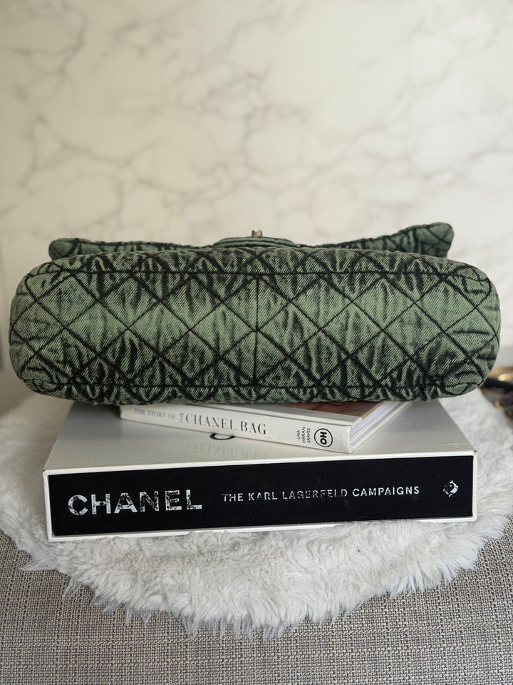 CHANEL 20C series 29 Green Denim Jumbo SHW Denimpression Flap Bag 2020