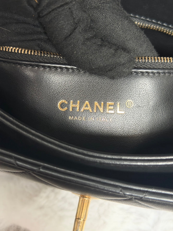 CHANEL Black Lambskin LGHW Trendy CC Flap Bag size SMALL with Non detachable Shoulder strap 2023