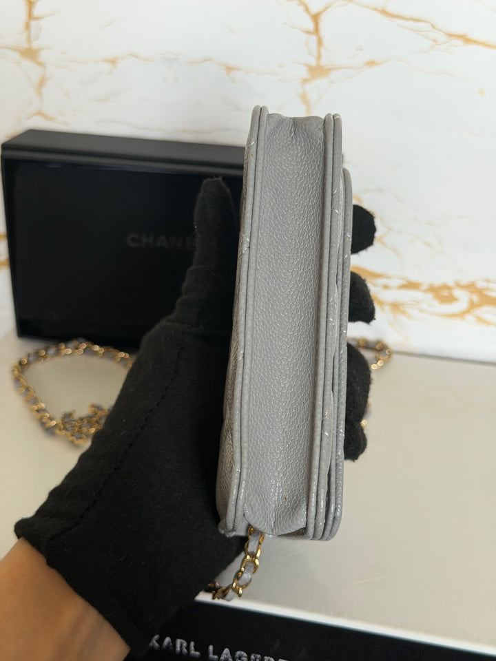CHANEL 21B Coco Chain Grey Caviar Mini Clutch with Chain 2021