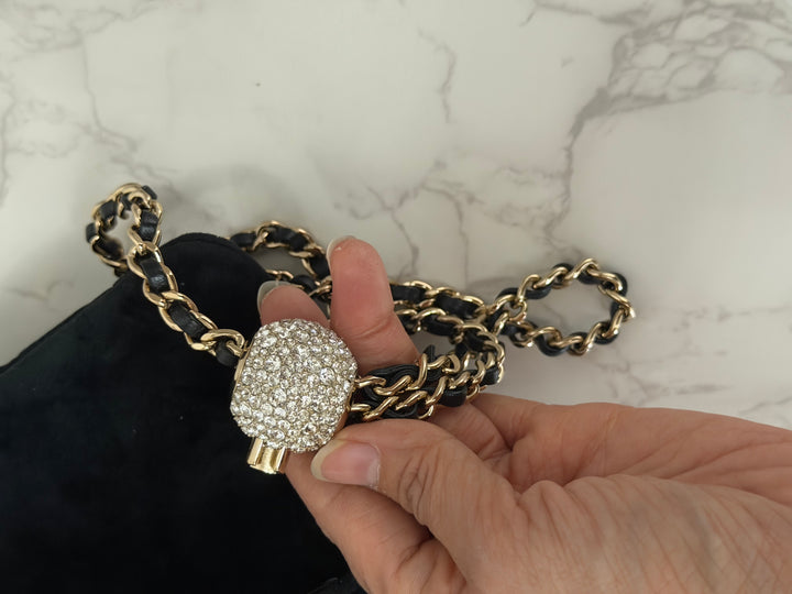 CHANEL series 30 20K collection 2020 Black Velvet Crystal Pearl Crush Adjustable Strap LGHW Mini Rectangular Flap Bag