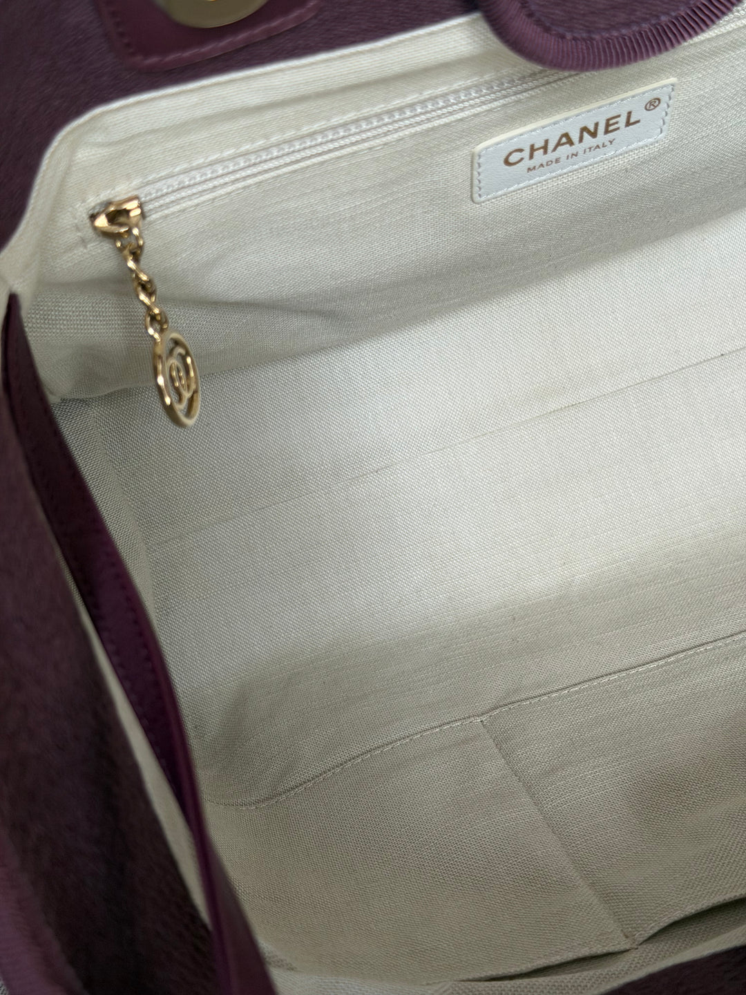 Chanel Burgundy Tweed Deauville Tote with Leather top handle size SMALL 13 inches 2024