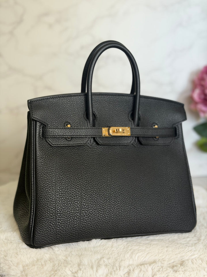 WA/Email to purchase only- HERMÈS Noir Black 89 Togo Leather GHW Birkin 25 Stamp U 2022 Kept unused