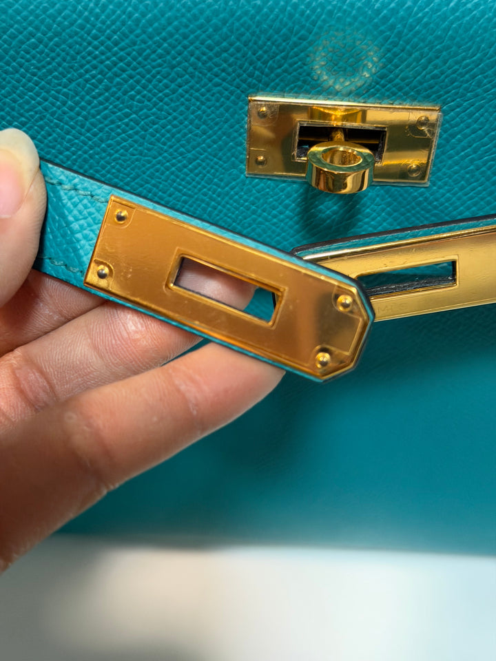 Hermes Kelly 28 Sellier Epsom Leather SO Bleu Paon GHW Stamp D 2019
