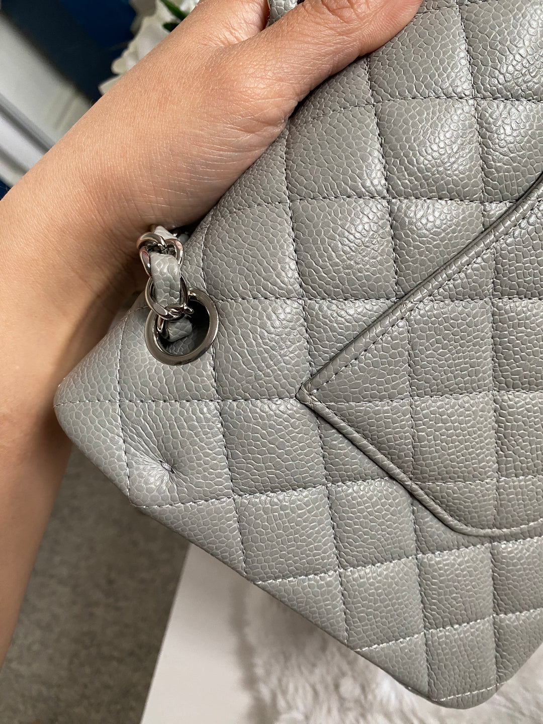 CHANEL series 19 Grey Caviar SHW Medium ML Double Flap Bag 14B collection 2014
