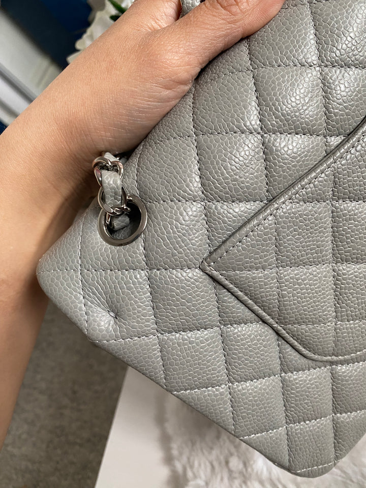 CHANEL series 19 Grey Caviar SHW Medium ML Double Flap Bag 14B collection 2014