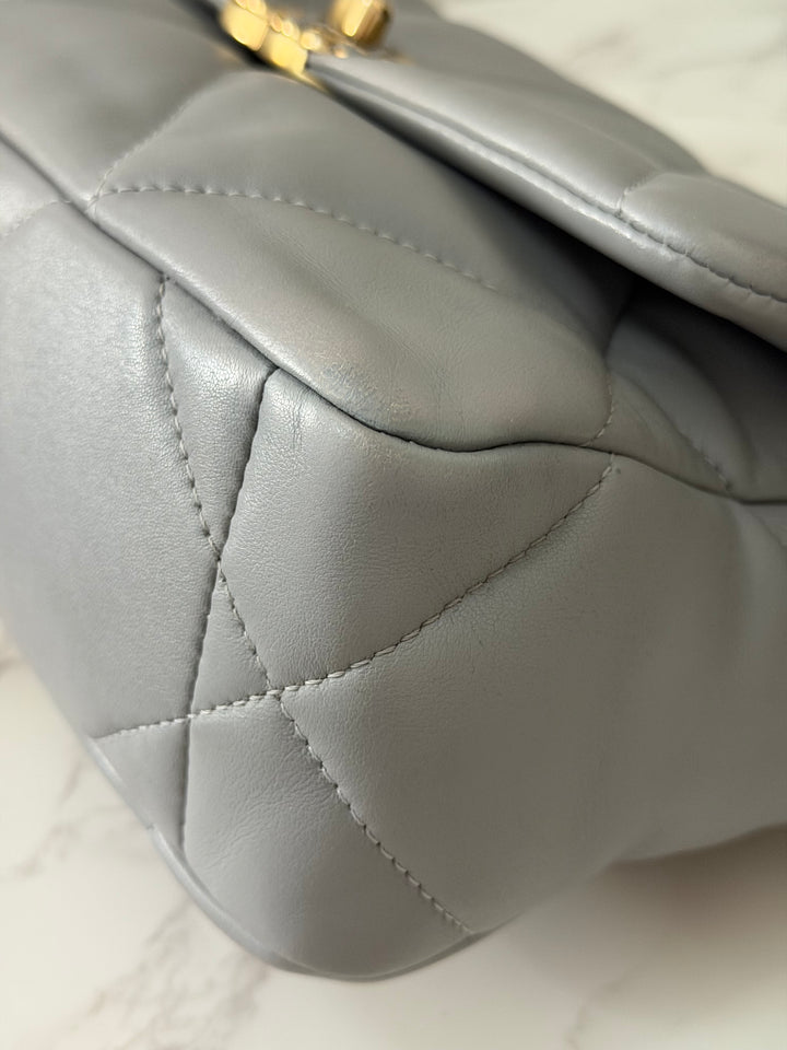 CHANEL 19 size Small Grey Lambskin Mixed Hardware 21B 2021 Flap Bag with Top Handle