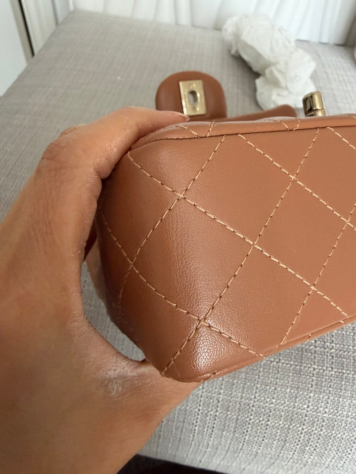 CHANEL 22S collection Caramel Brown NB356 Lambskin LGHW Mini Rectangular Flap Bag 2022